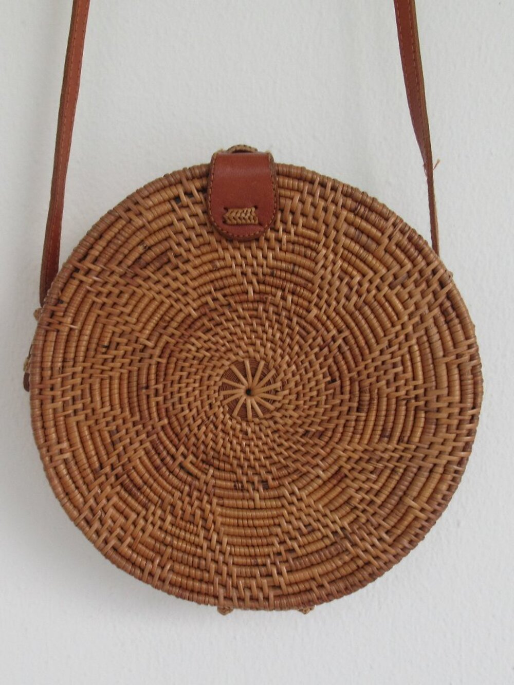 Hand Woven Round Bag Rattan Boho Crossbody Straw Bag, 8" Circumference